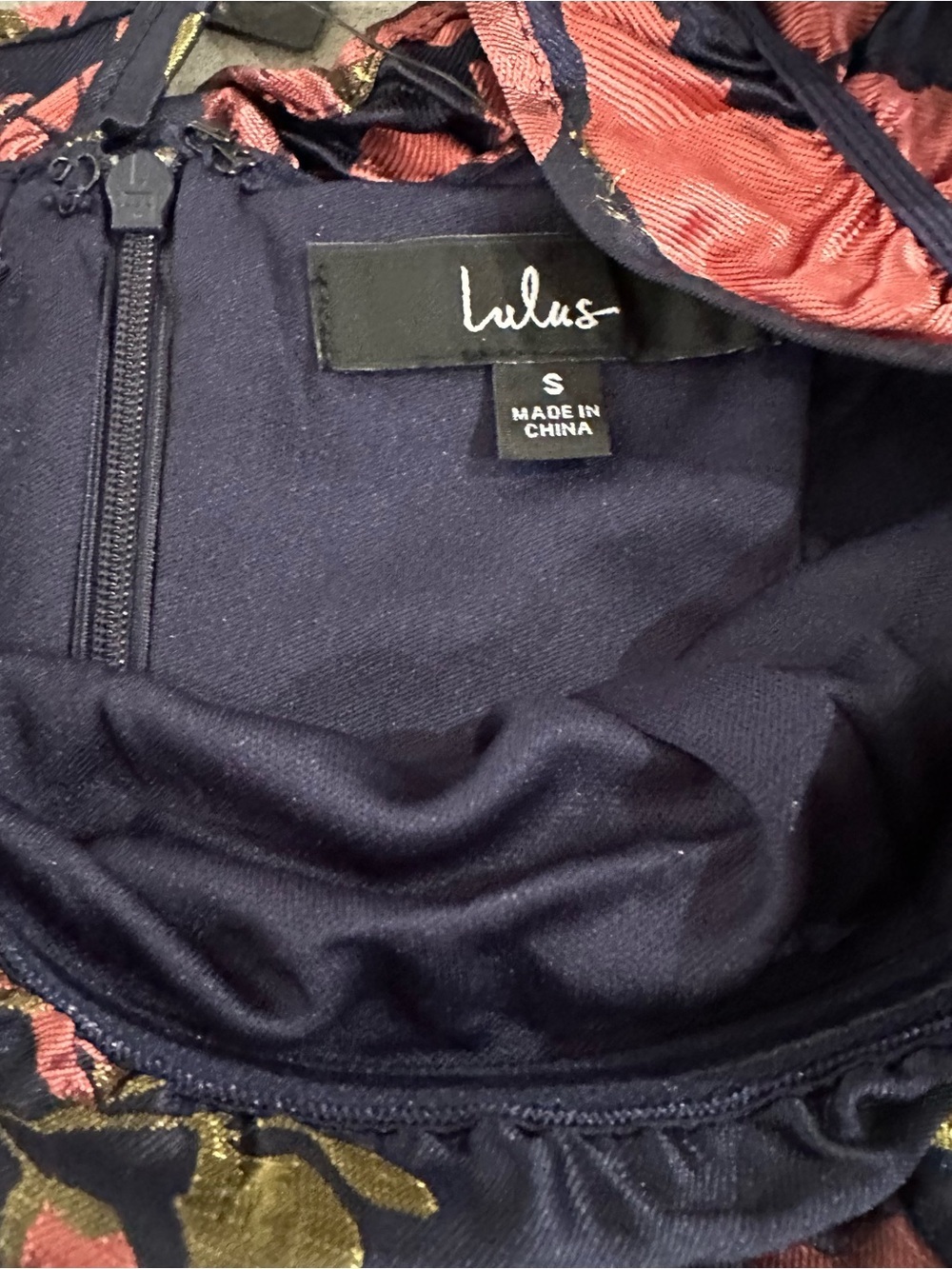 Lulus Navy Blue Floral Jacquard Off Shoulder Ruffle Mini Dress NWT Size S - Picture 3 of 10
